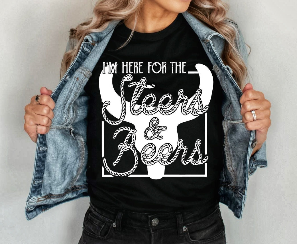 I’m Here For the Steers and Beers Graphic Tee