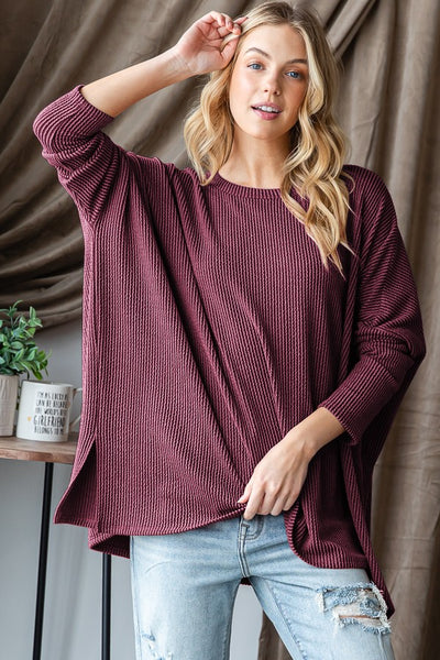 Cora Ribbed Top Burgandy